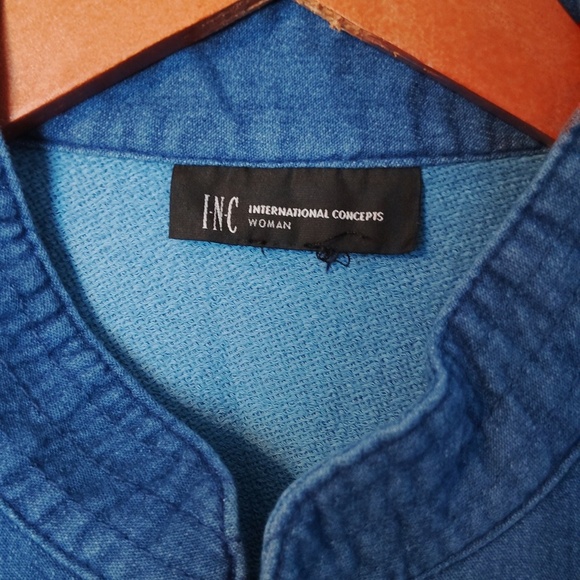 INC International Concepts  Denim Jacket Blazer Military Style Gold Button - Picture 2 of 14